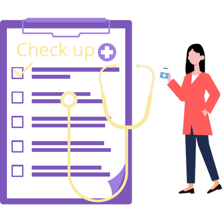 A garota está olhando a lista de verificação médica  Ilustração