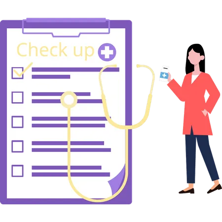 A garota está olhando a lista de verificação médica  Ilustração