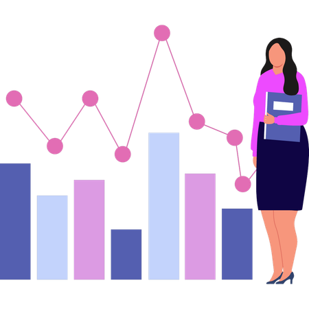 A garota está olhando para o diagrama gráfico  Ilustração