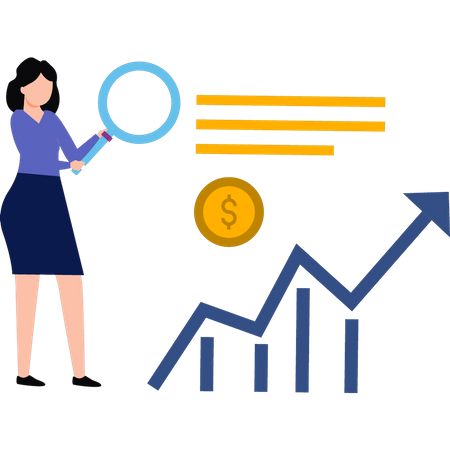 A garota está pesquisando no gráfico do dólar  Ilustração