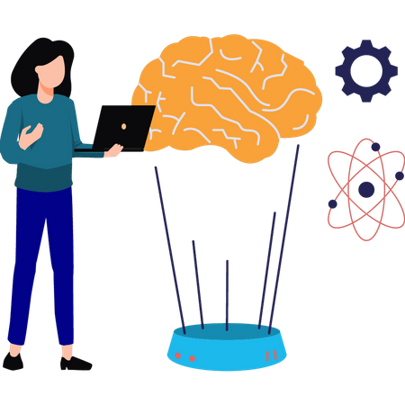 A garota está trabalhando em tecnologia cerebral  Ilustração