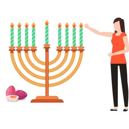 A garota judia está contando sobre as velas de hanukkah  Ilustração