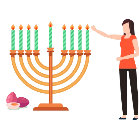 A garota judia está contando sobre as velas de hanukkah  Ilustração