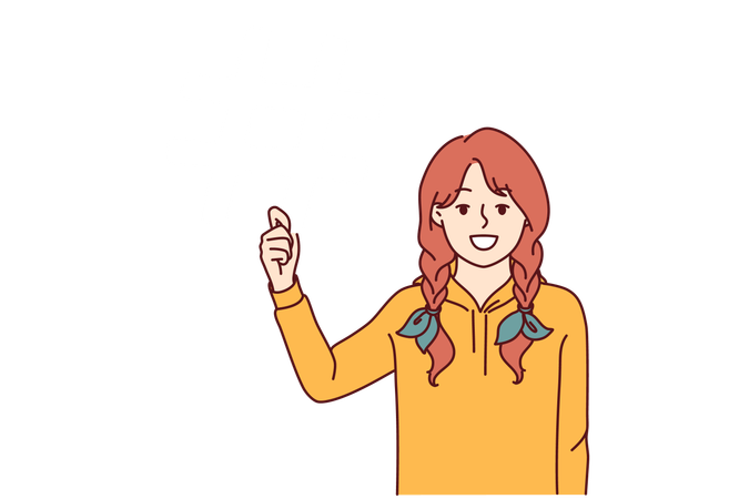 A menina está segurando o símbolo de hashtag  Ilustração