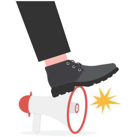 A giant army boot trampling on freedom of speech  Illustration