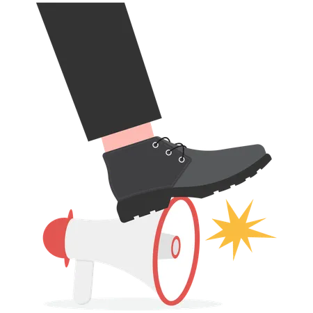 A giant army boot trampling on freedom of speech  Illustration