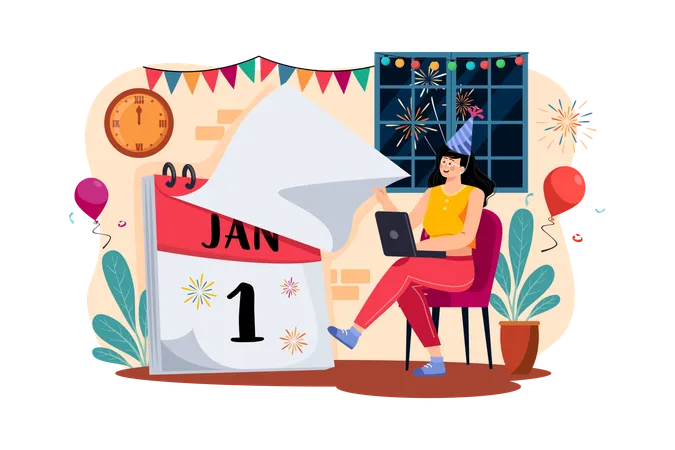 A Girl Greeting A New Year's Eve Illustration