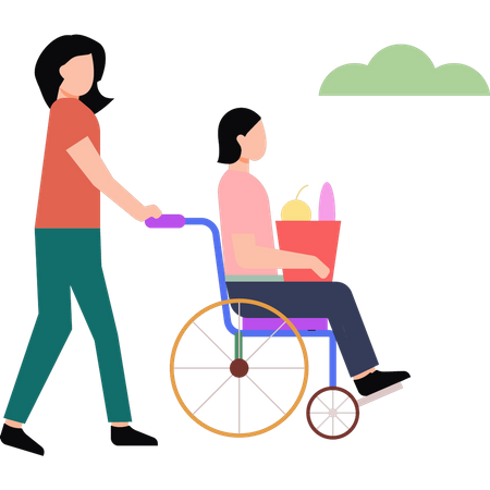 A girl helping a disabled woman  Illustration