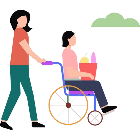A girl helping a disabled woman  Illustration
