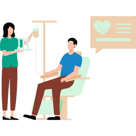 A Girl Is Checking A Patients Drip Illustration