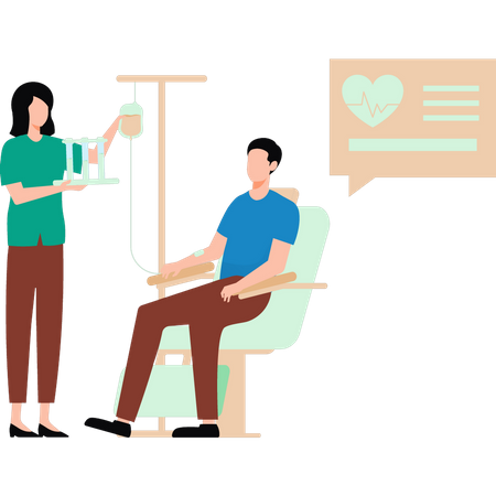 A girl is checking a patient's drip  Illustration
