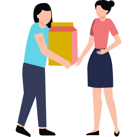 A girl is giving a charity box to another girl  Illustration