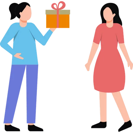 A girl is giving a gift to another girl  Illustration