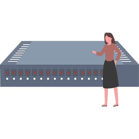 A girl is looking at a device  Illustration