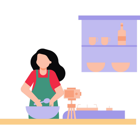 A girl is making a cooking video  Illustration