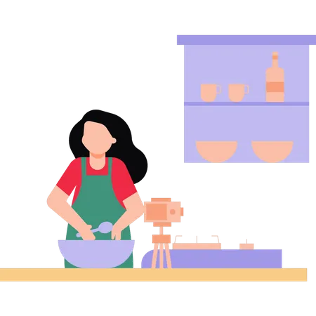 A Girl Is Making A Cooking Video Illustration