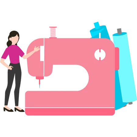 A girl is sewing clothes on a machine  Illustration