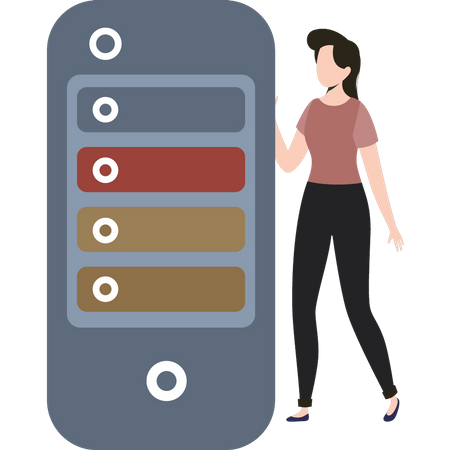 A girl is standing next to a device  Illustration