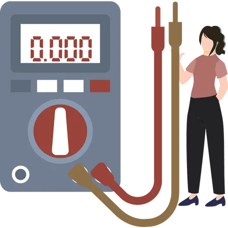 A girl is standing with a voltmeter  Illustration