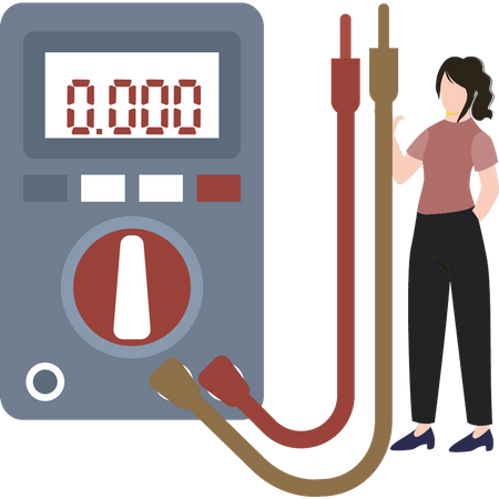 A girl is standing with a voltmeter  Illustration