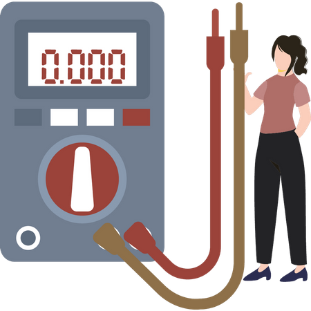 A girl is standing with a voltmeter  Illustration