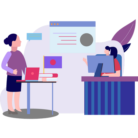 A girl is talking to another girl  Illustration