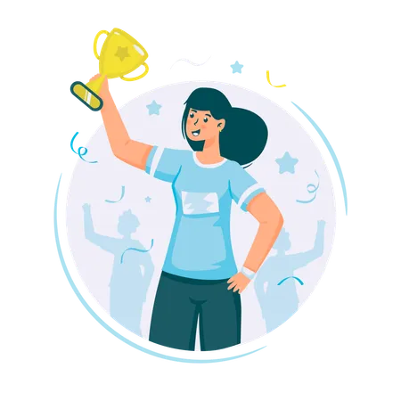 A girl lifts the trophy  Illustration