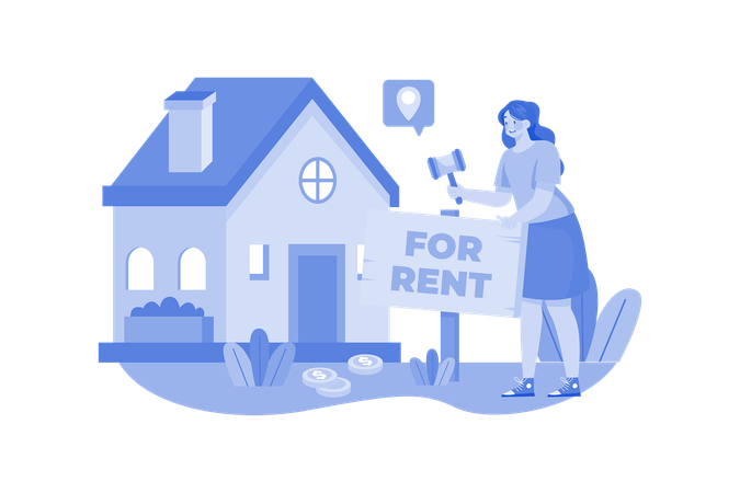 A Girl Putting A Home On Rent  Illustration