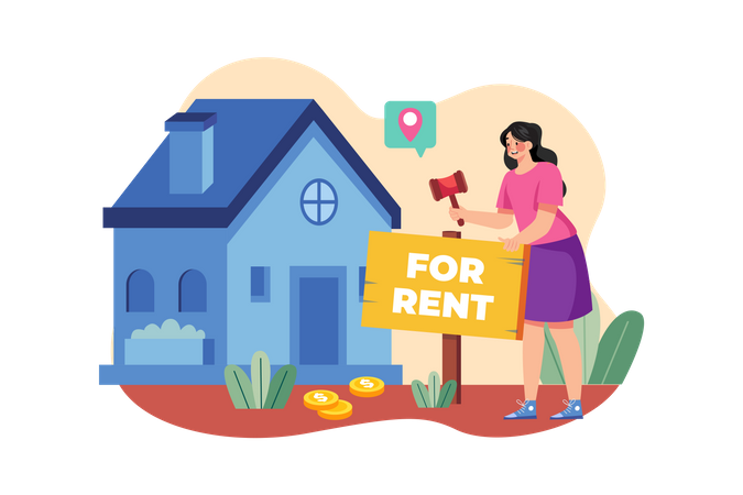 A girl putting a home on rent Illustration