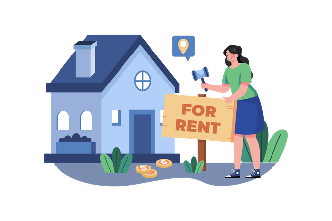 A girl putting a home on rent Illustration