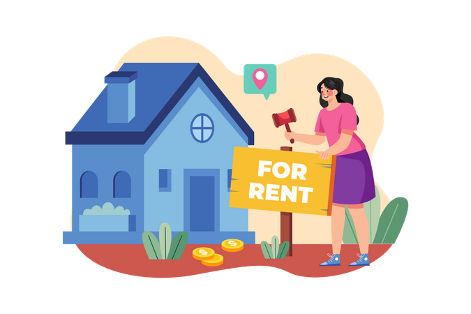 A girl putting a home on rent  Illustration