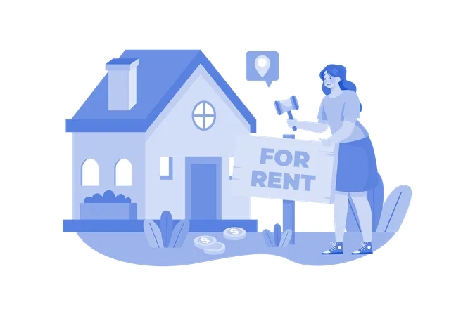 A Girl Putting A Home On Rent  Illustration