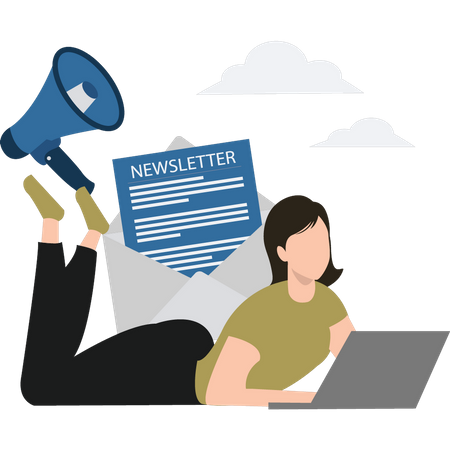 A girl receives a newsletter  Illustration