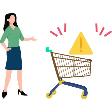 A girl sees a warning on a shopping trolley  Illustration