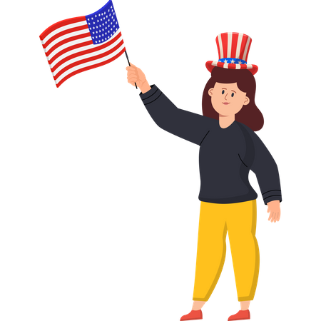 A Girl with the American Flag Celebrating Independence Day  Illustration