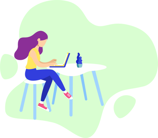 A girl working at home  Illustration