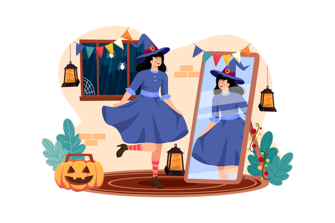 A Girl's Costumes For Halloween Illustration