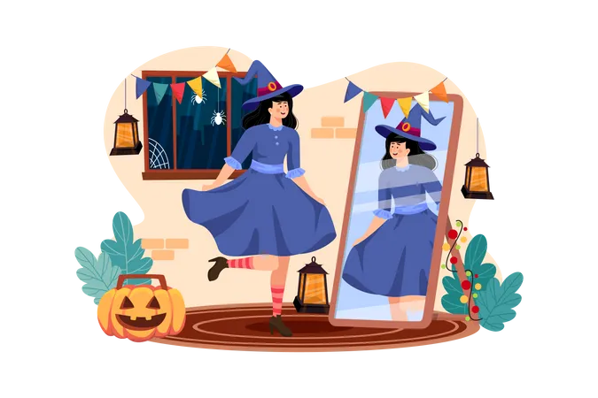 A Girl's Costumes For Halloween Illustration