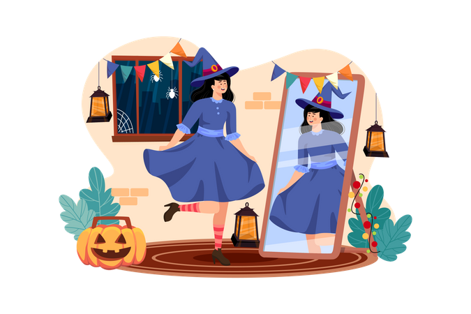 A Girl's Costumes For Halloween  Illustration