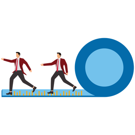 A Group Of Businessmen Moving Forward On A Tape Measure  Illustration