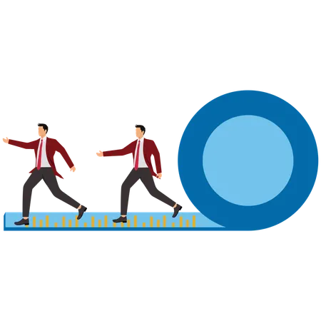 A Group Of Businessmen Moving Forward On A Tape Measure  Illustration