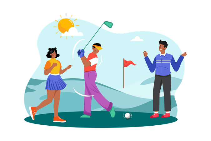 A group of friends plays a morning round of golf at a beautiful course  Illustration