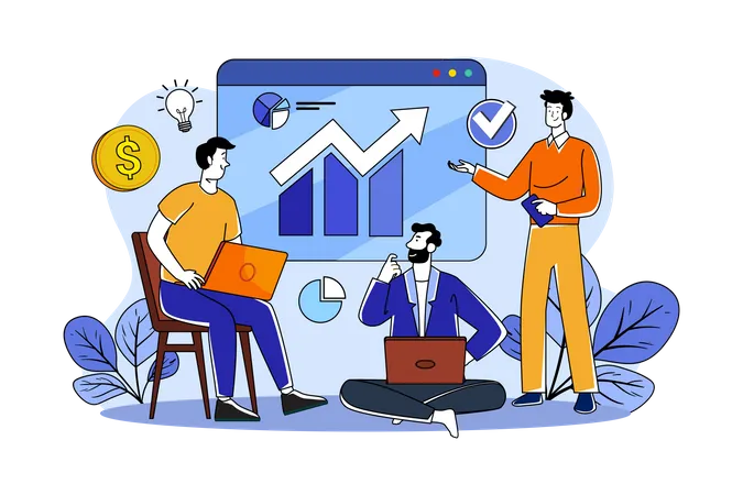 Business Team Discuss About Business Growth Illustration