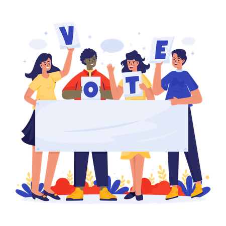 A group of people with banners inviting to election vote campaign  Illustration