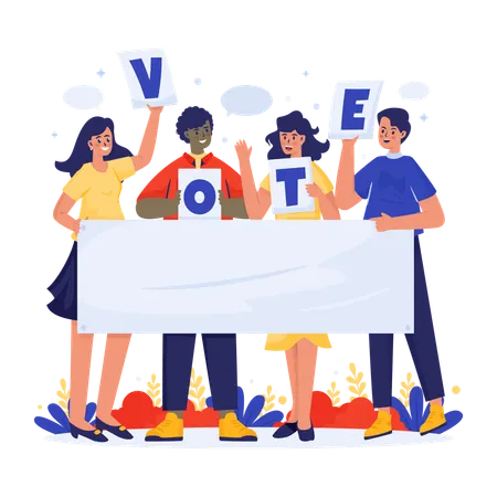 A group of people with banners inviting to election vote campaign  Illustration