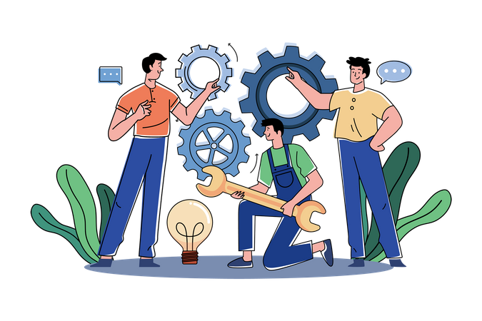 A group of workers working on projects in a team  Illustration