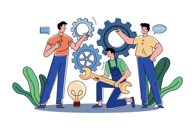 A group of workers working on projects in a team  Illustration