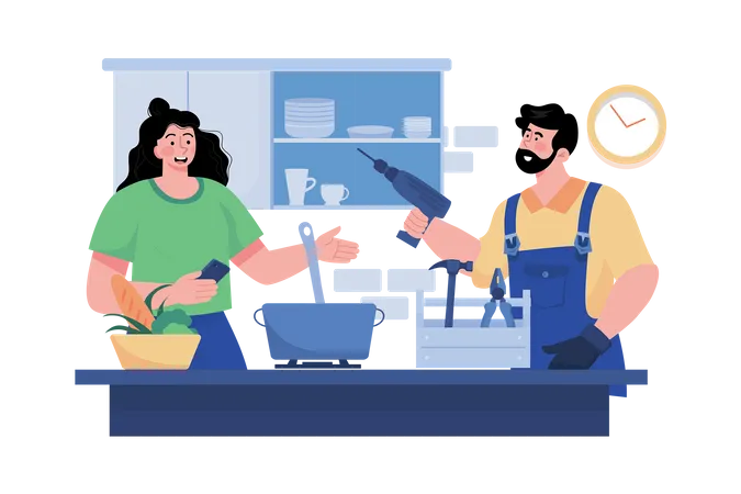 A homeowner hires a construction contractor to renovate their kitchen  Illustration