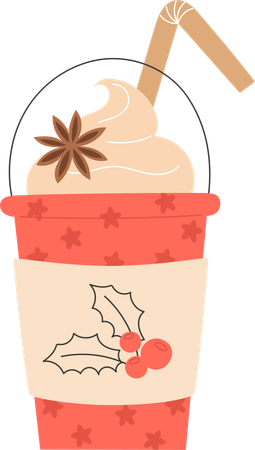 A hot Christmas drink in a cardboard cup with a straw  Illustration