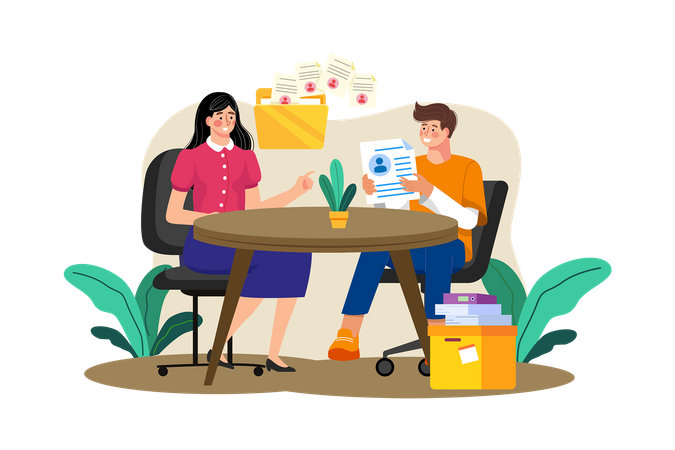 A human resources manager interviews job candidates Illustration